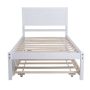 White Twin Size Wood Platform Bed Frame with Twin Trundle, Kids Platform Bed Frame with Pull-Out Trundle - Image 1