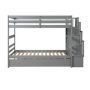 ANBAZAR Gray Twin Over Twin Kids Bunk Bed with Trundle, Staircase and Guardrails, Detachable Wood Stairway Bunk Bed with Shelves - Image 1