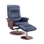 ARTIVA Milano Modern Bend Wood Blue Leather Swivel Recliner w/ Ottoman set - Image 1