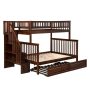 Woodland Staircase Bunk Bed Twin over Full w/ Twin Size Raised Panel Trundle Bed in Walnut - Image 1