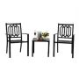 3 Pcs Outdoor Bistro Table and Chair Set Square Wrought Iron Dining Table and 2 Patio Chair Armchairs Conversation Set - Image 1