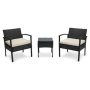 (Brand Rating: 4.4/5) 3-Piece Wicker Rattan Patio Conversation Set Table and Chairs Set with Beige Cushions - Image 1