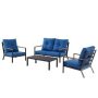 (Brand Rating: 4.4/5) 4-Piece Metal Patio Conversation Set with Blue Cushions - Image 1