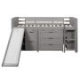 Wood Low Loft Bed with Slide, Twin Loft Bed with Cabinets and Shelves Gray - Image 1