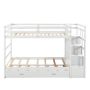 ANBAZAR Solid Wood Twin Over Twin Bunk Bed, Trundle Bunk Beds with 4 Storage Drawers, Staircase and Safety Guard Rail White - Image 1