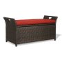 40 Gal. Rattan Outdoor Storage Bench with Cushion in Red - Image 1