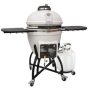 Vision Grills 22 in. Kamado Dual Fuel Charcoal/Gas Grill in White with Cover, Gas Burner Kit, Cart, Shelves, Lava Stone, Ash Drawer - Image 1