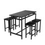 21 Saviq 5-Piece Rectangle Wood Top Black Bar Table Set with 4 Stools - Image 1