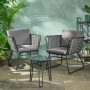Noble House La Jolla Black 3-Piece Metal Patio Conversation Seating Set with Grey Cushions - Image 1