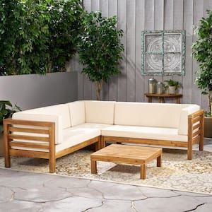 Noble-House-Oana-Teak-Brown-Finish-4-Piece-Wood-Outdoor-Sectional-Set-with-Beige-Cushions