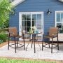 3-Piece Aluminum Outdoor Patio Bar Set in Brown with Tempered Glass Table Top and Umbrella Hole - Image 1