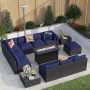 13-Piece Wicker Patio Fire Pit Set with Cushions - Image 1