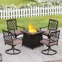 5-Piece TerrFab Patio Fire Pit Set, 4 Beige Cushioned Swivel Metal Chairs, 28 in. Square Gas Fire Pit Table with Lid - Image 1