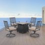 5-Piece TerrFab Material Patio Fire Pit Set, 4 Metal Back Swivel Rockers w/ Beige Cushion - Image 1
