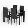 5-Piece Rectangle Glass Top Black Metal Frame Rhombic Leather Dinning Chair and Table Set - Image 1