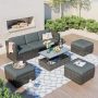 (Brand Rating: 2.8/5) Gray 5-Piece Wicker Outdoor Sectional Set with Gray Cushions and Lift Top Coffee Table - Image 1