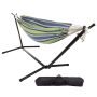 Hastings Home - Double Brazilian Woven Cotton Hammock with Stand and Carrying Bag - Blue/Lime - Image 1