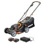 WORX - WG743 40V 17" Walk Behind Lawn Mower with Grass Collection Bag and Mulcher (2 x 4.0 Ah Batteries and 1 x Charger) - Black - Image 1