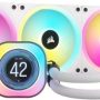 CORSAIR - iCUE LINK H150i QX RGB LED 360mm Radiator Liquid Cooler (3 120mm Core Fans with 2.1" IPS LCD Screen - White - Image 1