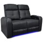 Valencia Theater Seating - Valencia Verona Power Headrest Row of 2 Loveseat Top Grain Genuine Leather 9000 Home Theater Seating - Black - Image 1