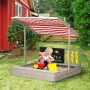 GOGEXX 45 in. Lx 45in. W Kids Wooden Sandbox Adjustable CoverandSeat Chalkboard Drawings Game House Gift Beach Outdoor Playset - Image 1