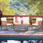 Zeus & Ruta Natural 4-Piece Wood Patio Conversation Set with Acacia Wood Table and Beige Cushions - Image 1