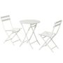 3 Piece White Metal Patio Outdoor Bistro Set of Foldable Round Table and Chairs - Image 1