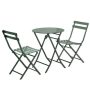 3 Piece Dark Green Metal Patio Outdoor Bistro Set of Foldable Round Table and Chairs - Image 1